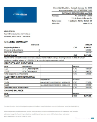 Download Cabo Verde Banco Inter Atlântico bank statement excel Photoshop template
